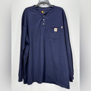 Carhartt Flame-Resistant Force Cotton Long Sleeve Henley Dark Navy 3XL